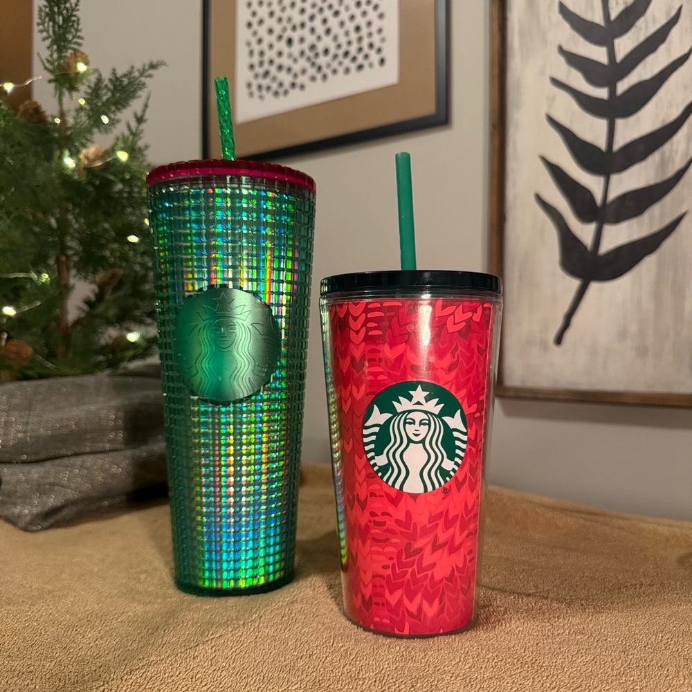 Starbucks Holographic Green and Red Tumbler Duo